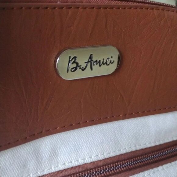 B Amici Amelia White Canvas & Tan Trimming Satchel Shoulder Bag - Picture 5 of 16